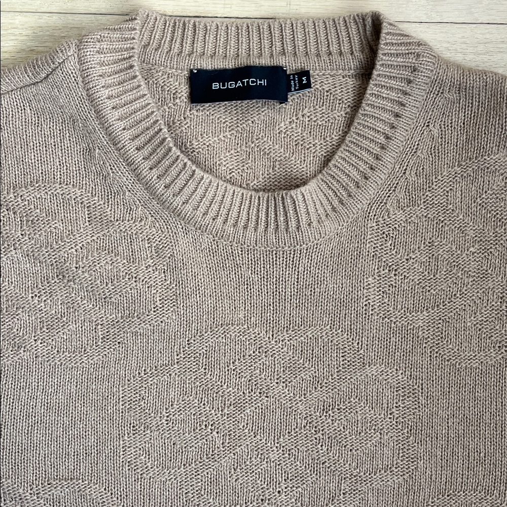 Bugatchi Men's Tan/Taupe Florette Patterned Crewneck Sweater